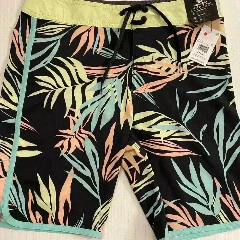 Volcom Boys Board Shorts Print Tie Waist Tropical NEW Black Blue 29